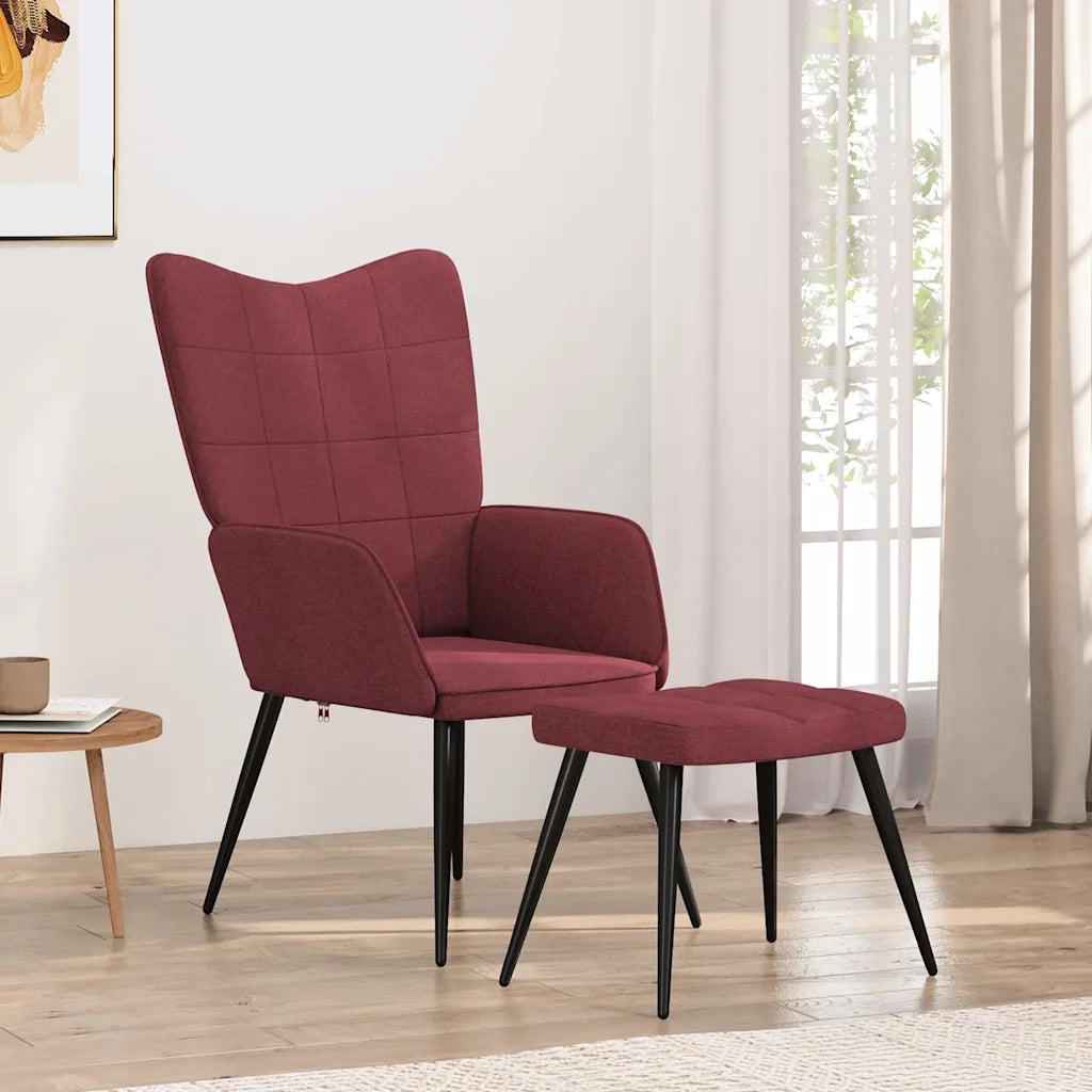vidaXL Sedia Relax con Sgabello Rosso Vino in Tessuto
