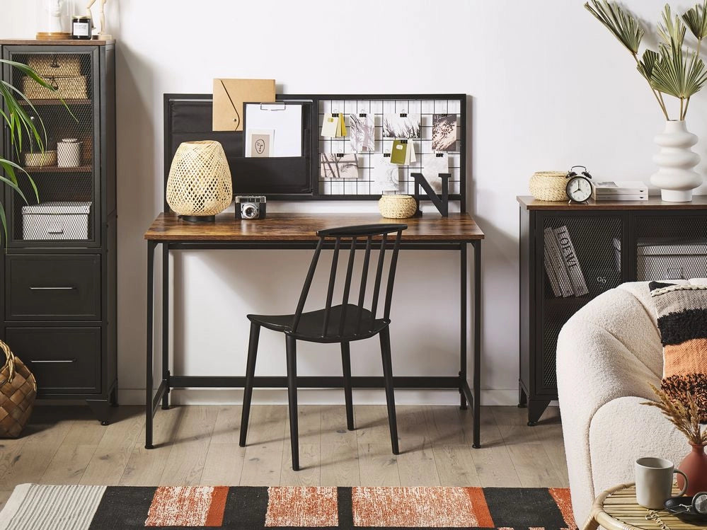Scrivania nera con pannelli di particelle di legno scuro in metallo 60 x 118 cm Lavagna per appunti per l'home office
