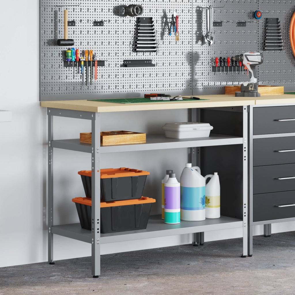Tavolo da lavoro in grigio, 100x55x85 cm, in acciaio e legno ingegnerizzato