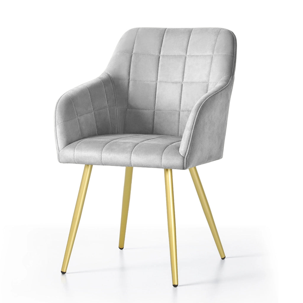 Set di 4 Sedie imbottite con cuciture quadrate LUXANO Grigio gambe oro