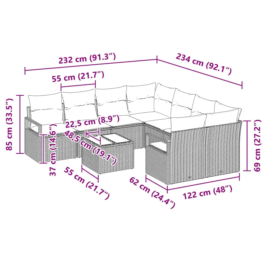 Set di divani con cuscino 9 pcs Nero polyrattan 3346323