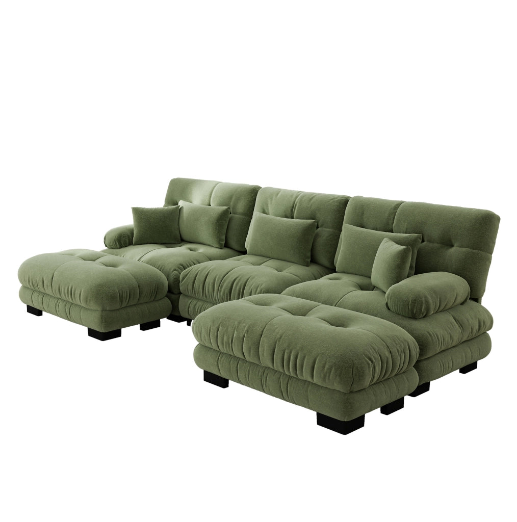 Divano modulare con ottomane 313x145 cm in ciniglia verde HOMVRA