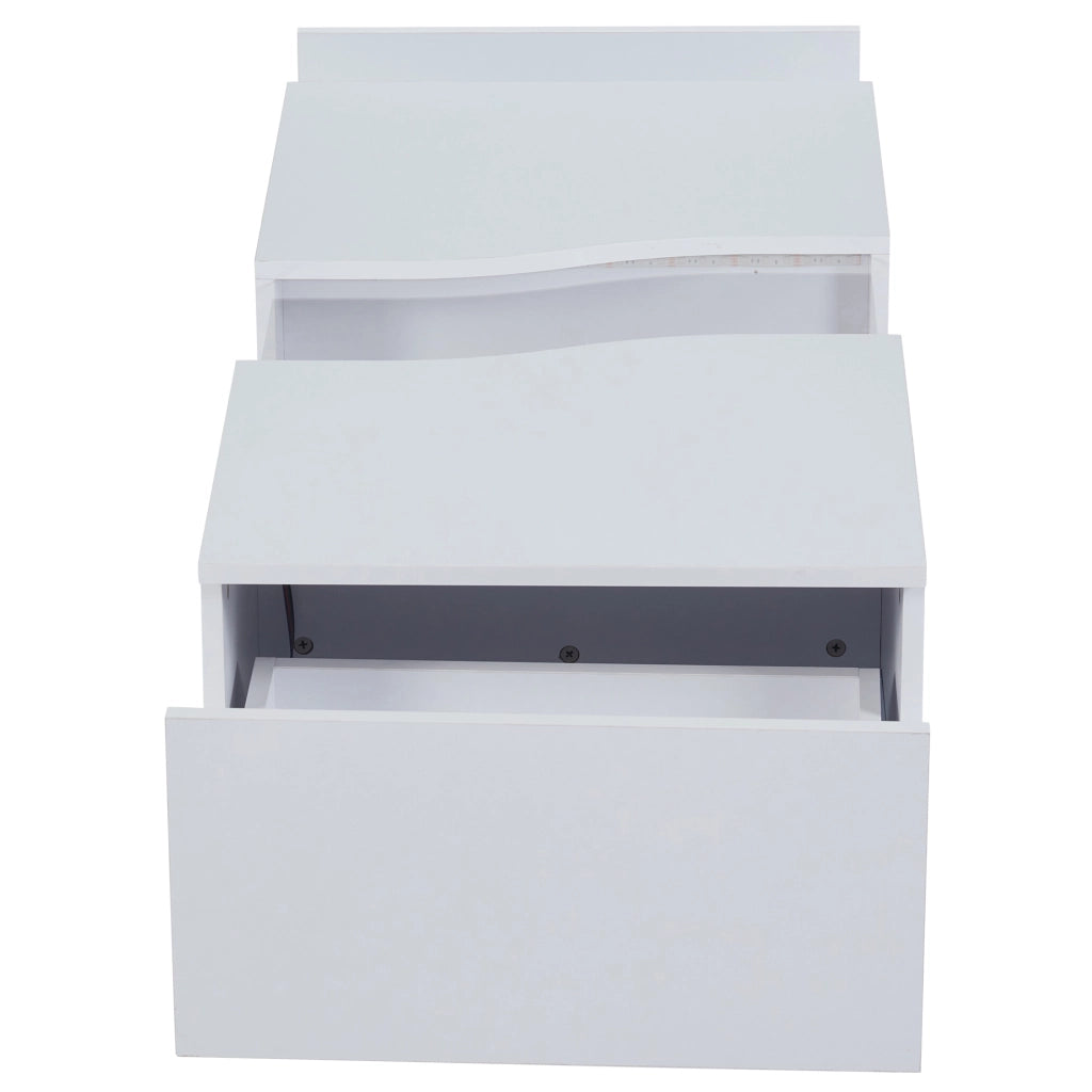 Tavolino da caff猫 100x50x35 cm; LED regolabile con 2 cassetti; MDF e acrilico; bianco