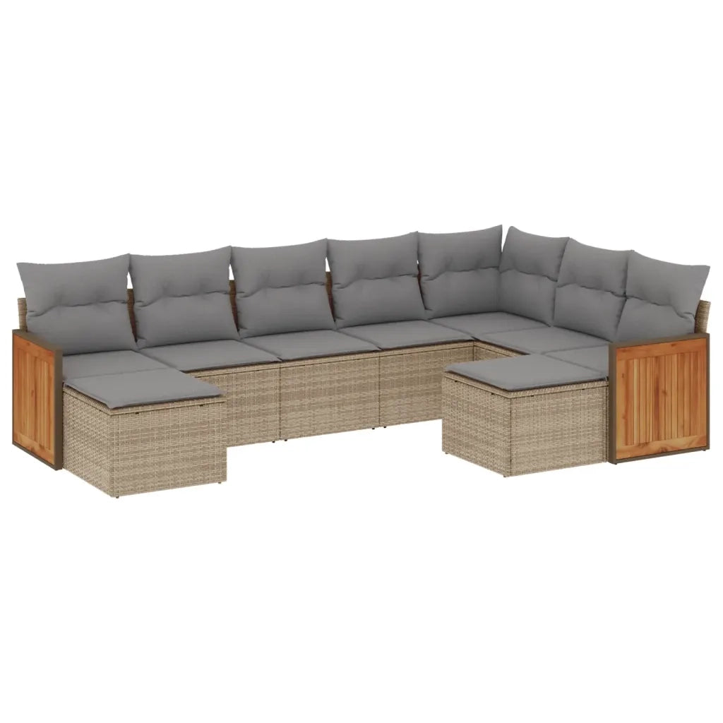 Set Divano da Giardino 9 pz con Cuscini Beige in Polyrattan 3260624