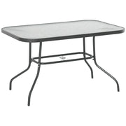 Tavolo da Giardino in Metallo e Vetro con Foro Ombrellone 120x80x70cm