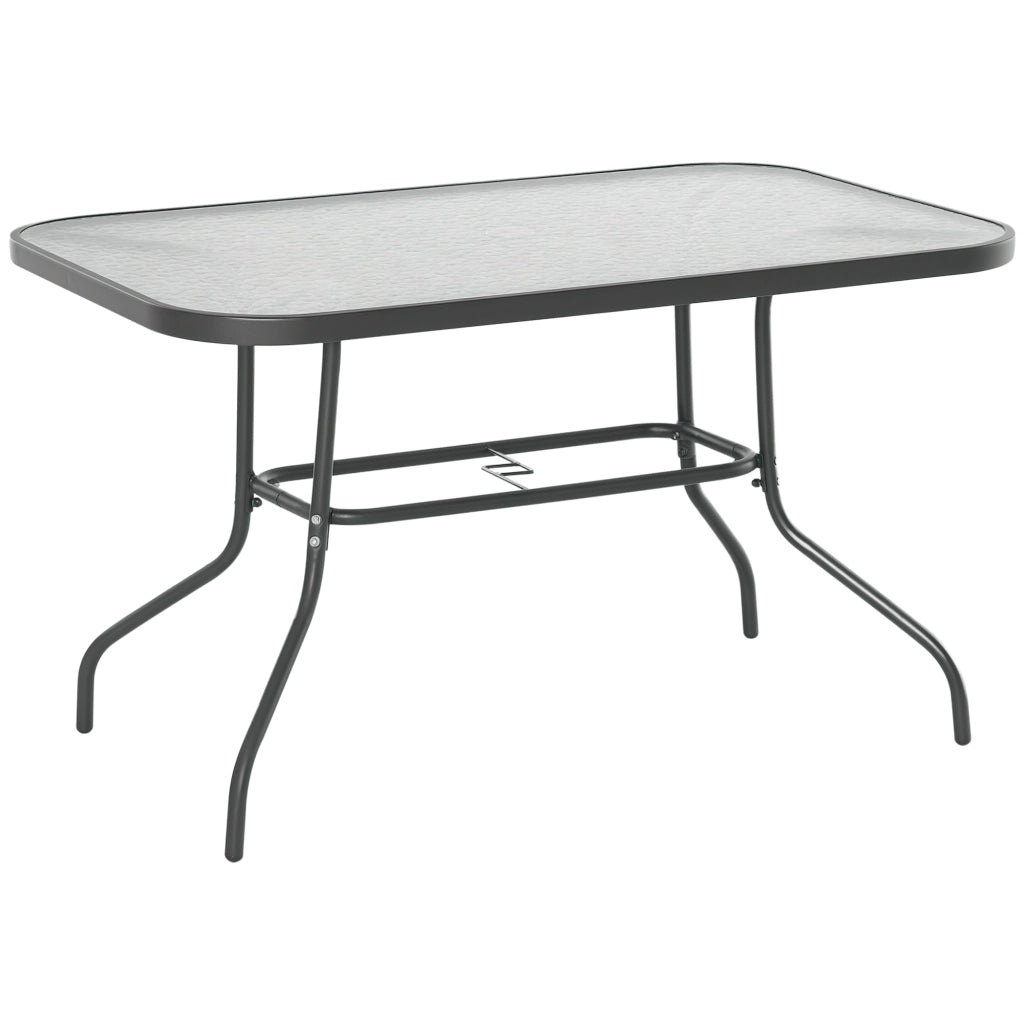 Tavolo da Giardino in Metallo e Vetro con Foro Ombrellone 120x80x70cm