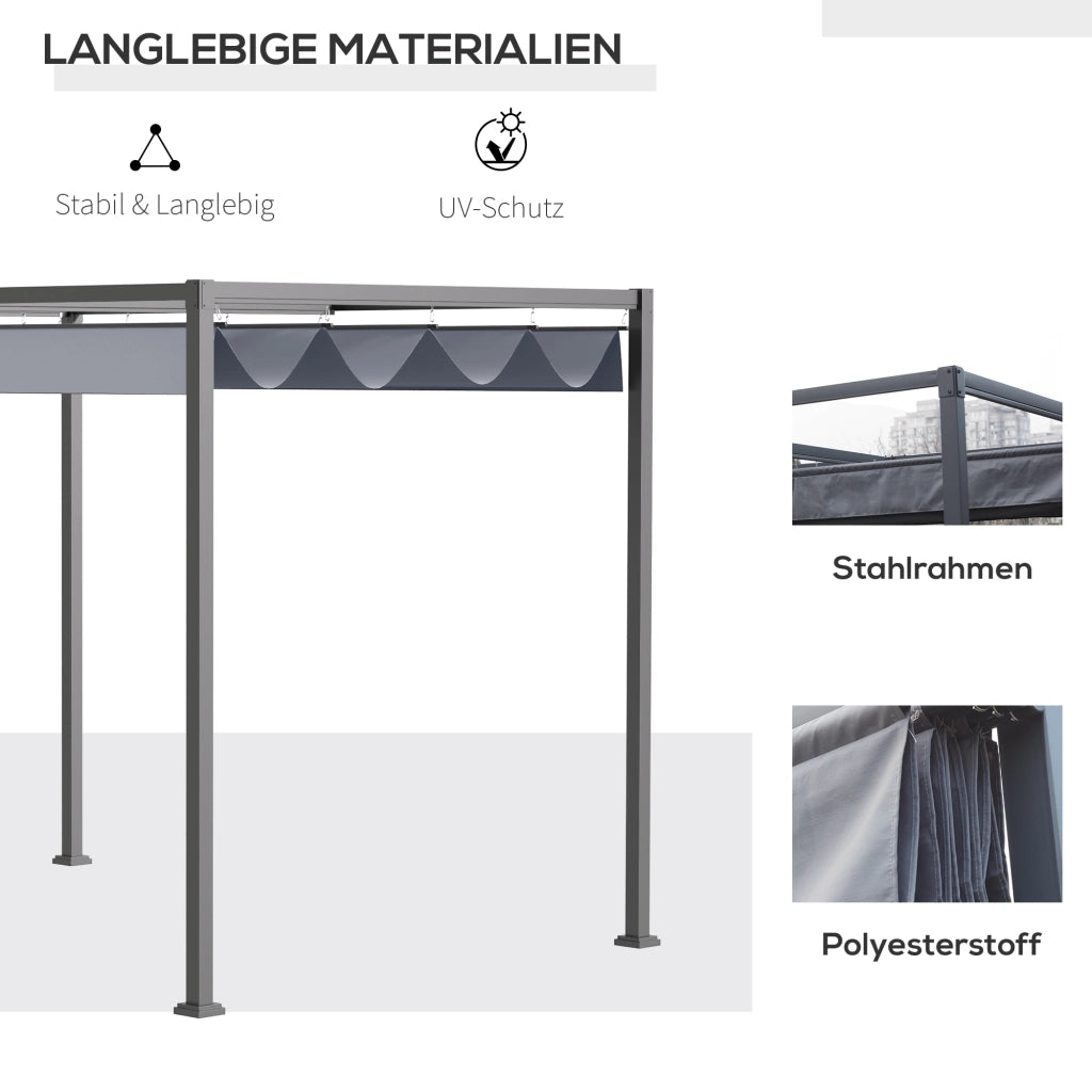 Gazebo da giardino Pergola 4x3m tetto in acciaio per patio gazebo da giardino con tetto regolabile indipendente protezione solare per patio e giardino grigio scuro