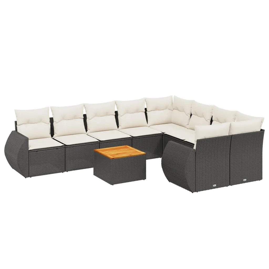 Set Divani da Giardino 10pz con Cuscini in Polyrattan Nero 3225160