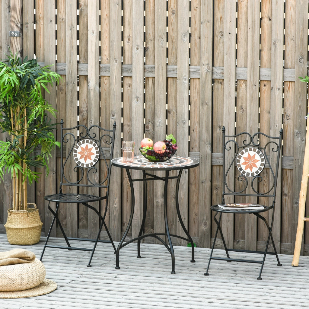 Set Giardino per 2 Persone con Tavolo Mosaico e 2 Sedie Pieghevoli in Metallo ¨C zephmum ¨C Multicolore