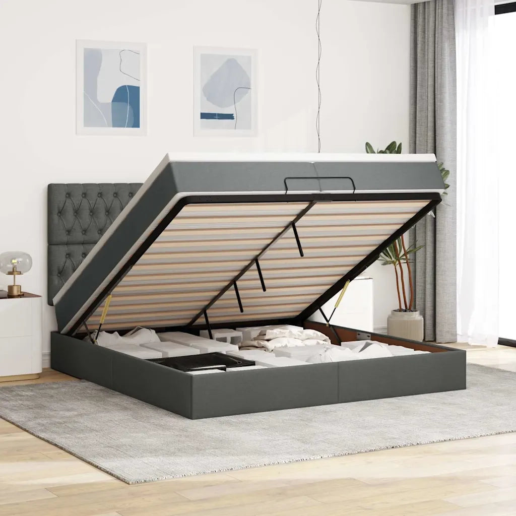 Struttura Letto Pouf con Materassi 200x200 cm in Tessuto 3314115
