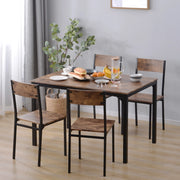 Set tavolo da pranzo con 4 sedie salvaspazio, finitura marrone, struttura in metallo, 108x65x75 cm
