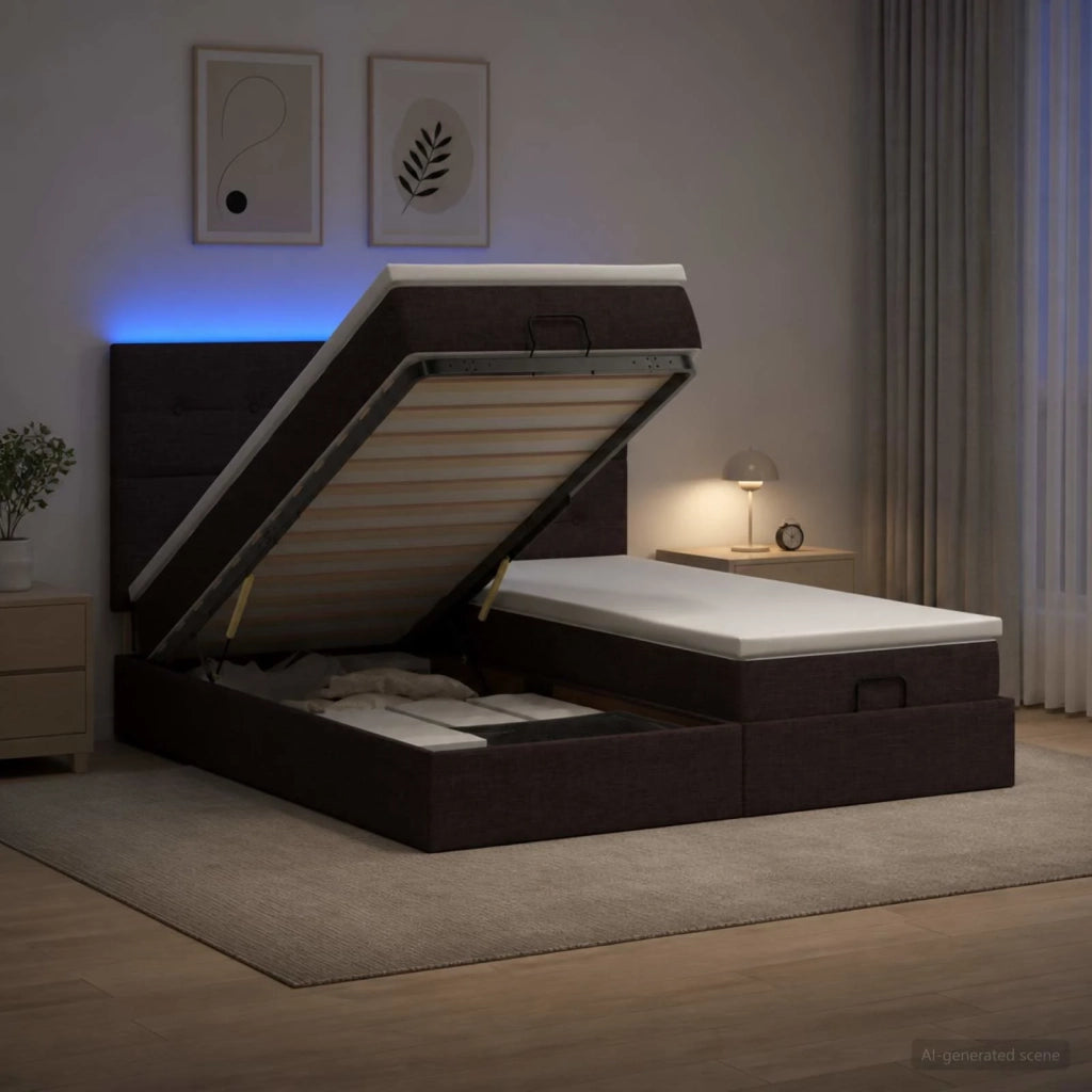 Letto Ottomano con Materasso e LED Marrone Scuro 200 x 200 cm 3458447