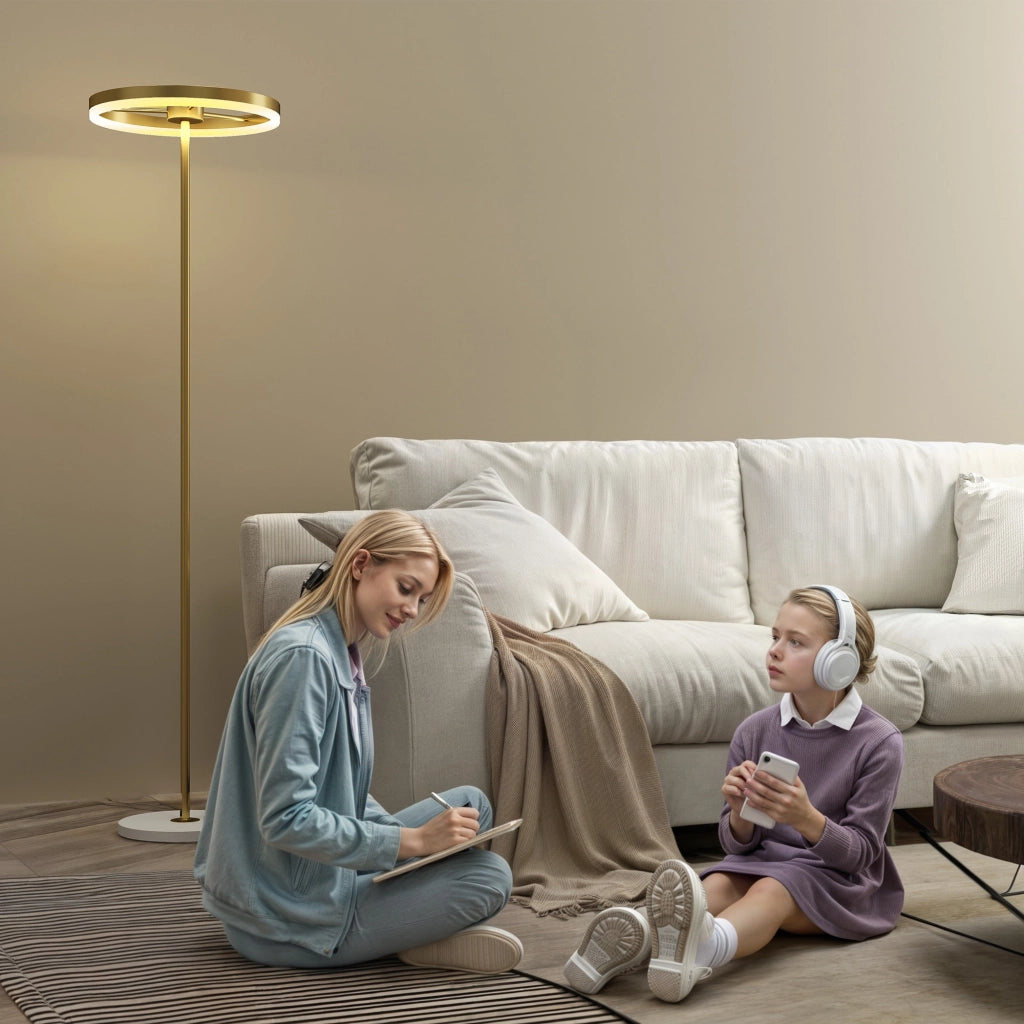 Lampada da Terra Dimmerabile ¨C Xylo ¨C 3 Luminosit¨¤ Oro con Interruttore a Pedale