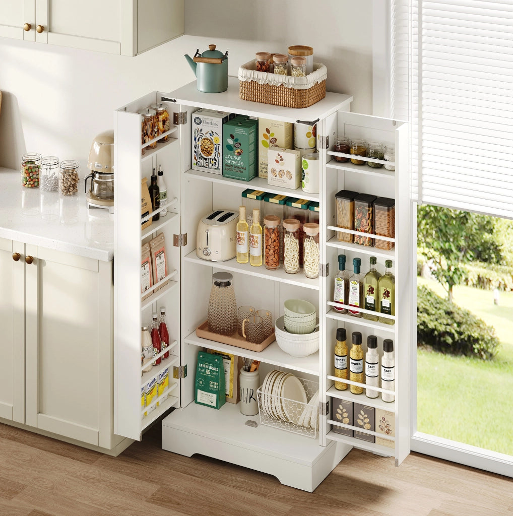 Credenza cucina in stile rustico con LED, bianca, 128,5 cm