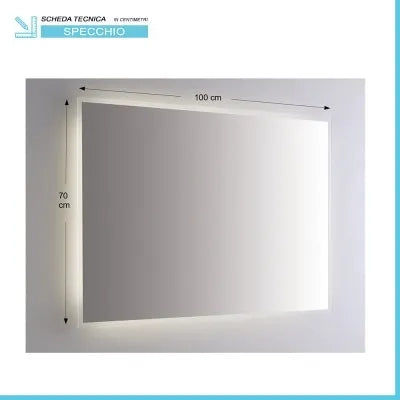 Specchiera retroilluminata LED 100x70 reversibile sabbiatura perimetrale 1 cm