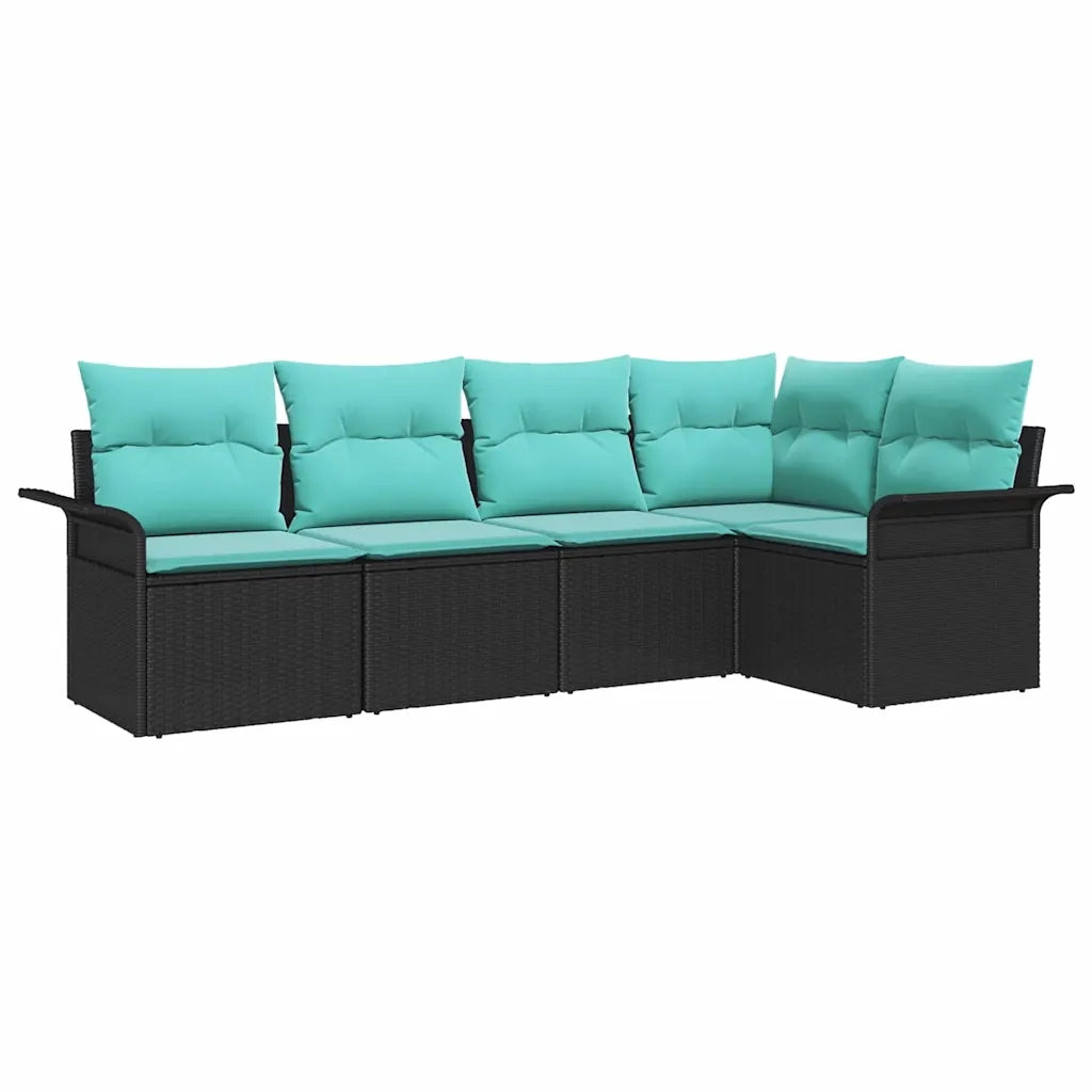 Set Divano da Giardino con cuscino 5 pcs Nero polyrattan