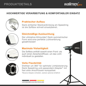 Softbox 40x40cm, ruotabile a 360°, incluso diffusore frontale e intermedio, borsa per il trasporto, adattatore Bowens, ideale per la fotografia di prodotti e persone