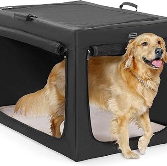 Banchetto per cani - "40 Pollici Banchetto per cani pieghevole: ampio e confortevole recinto per cani grandi, dotato di morbido materasso in plu e progettazione 3 porte facile da utilizzare.