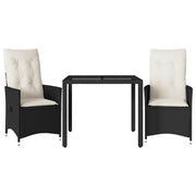 Set da Bistr¨° 3 pz | Set Salotto da Giardino con Cuscini Nero in Polyrattan