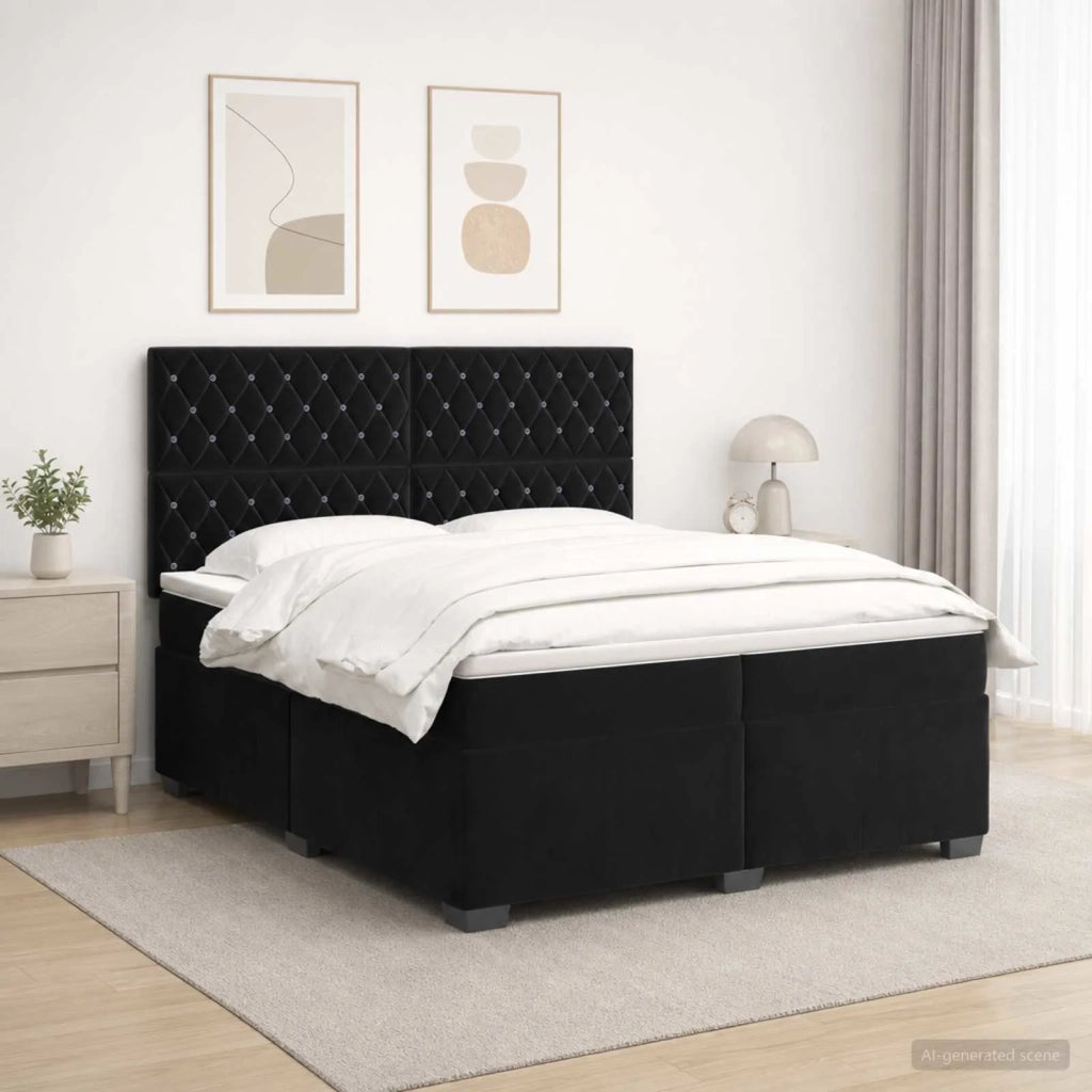 Letto box spring con materasso Nero 200 x 200 cm Velluto 3455170