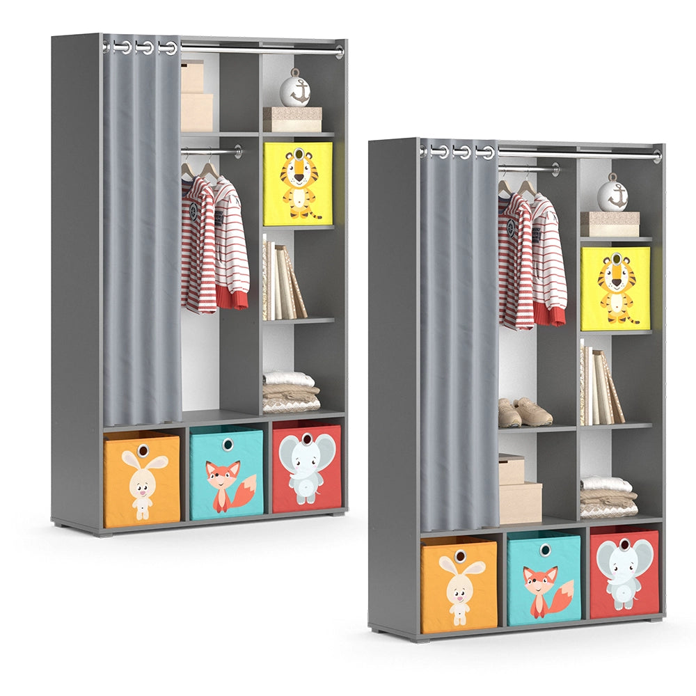 Vicco Guardaroba per bambini Grigio 38 x 178.1 cm Con scatole pieghevoli (colorate)