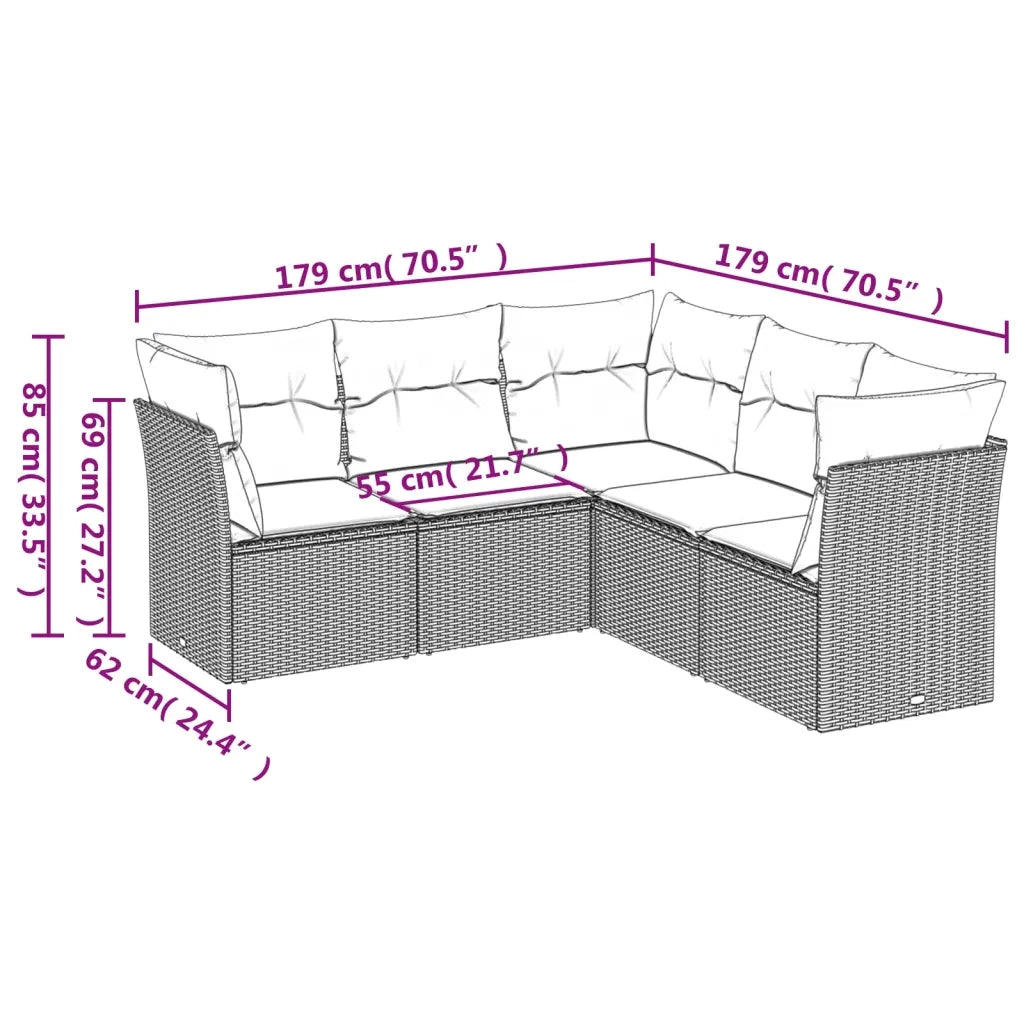 Set Divani da Giardino 5 pz con Cuscini in Polyrattan Nero 3249454