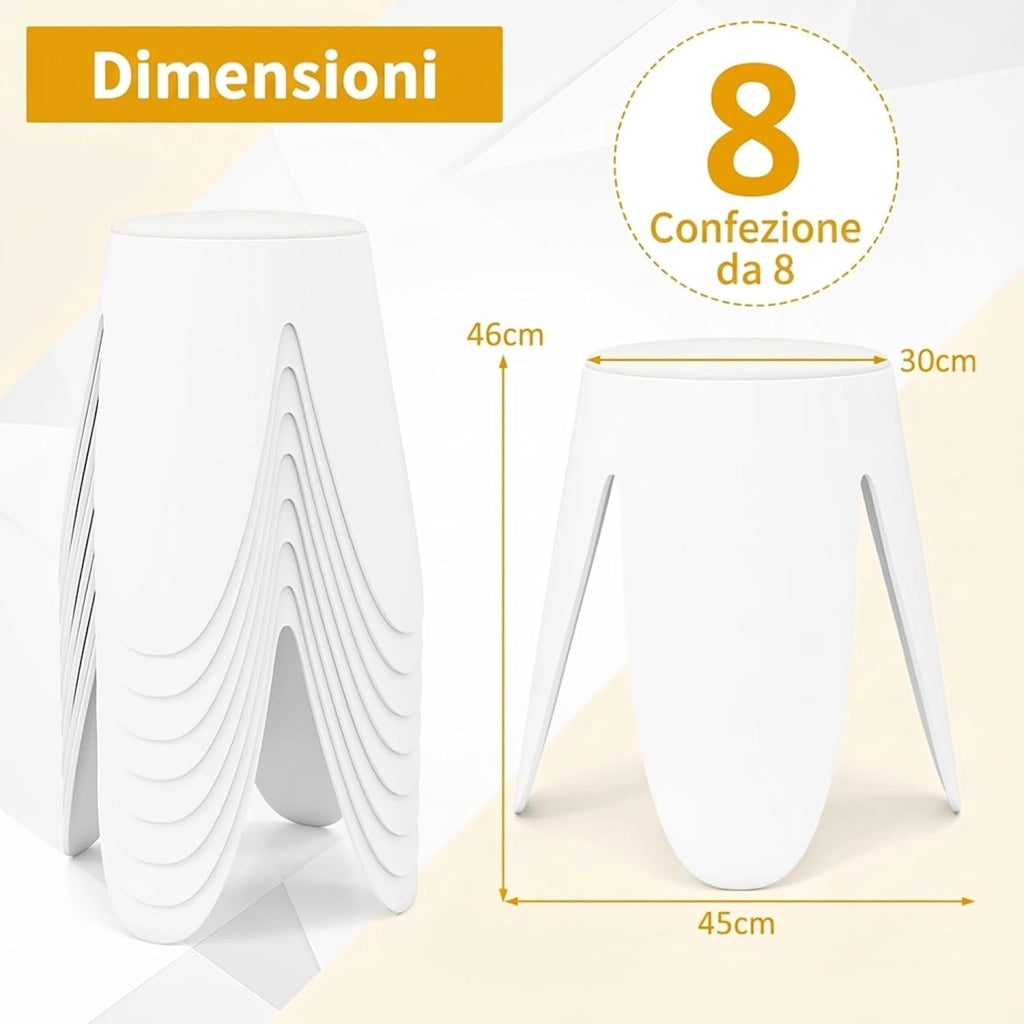 Set di 8 Sgabelli Impilabili, Sgabelli in Plastica, Sedie Portatili Senza Schienale per Scuola, Aula, Studenti, Adulti, Soggiorno, Sala da Pranzo, Casa e Ufficio, Senza Montaggio