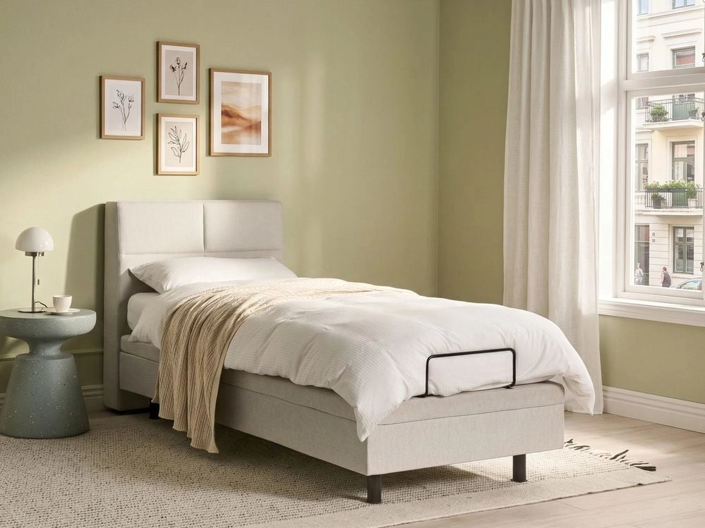 Letto singolo Tessuto beige chiaro Elettrico 90 x 200 cm regolabile tramite telecomando Rivestimento in ciniglia