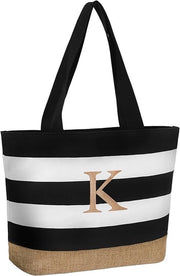 Borsa personalizzata per spiaggia, grande borsa con iniziali per donne, borsa per spese con chiusura a righello, regali personalizzati per donne per amica, damigella d'onore, donna, collega (K)