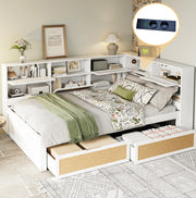 Divano letto multifunzionale 140x200 cm con USB; cassetti; bianco