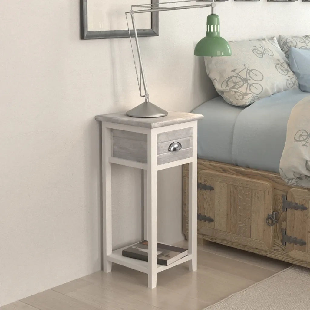Comodino | Armadio da Notte | Mobiletto da notte con 1 Cassetto Grigio e Bianco