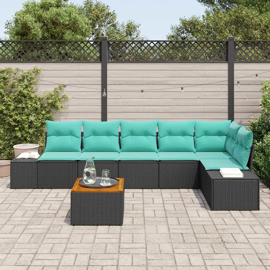 Set Divano da Giardino 7 pz Nero polyrattan 3347970