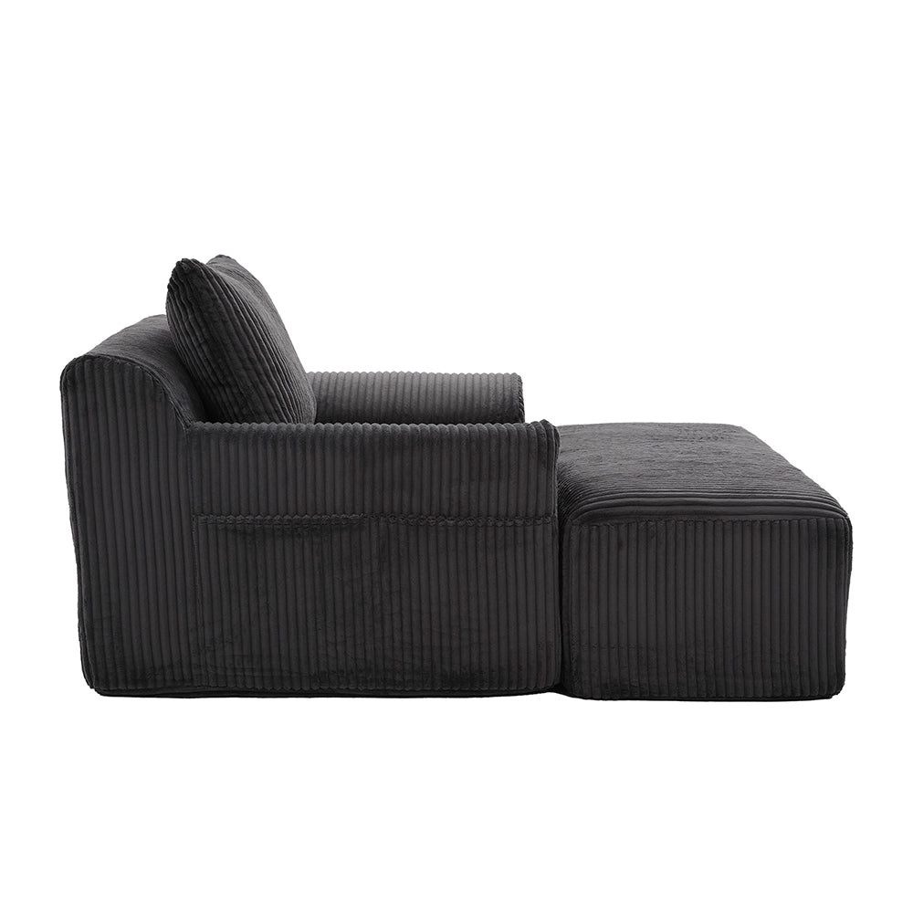 Poltrona oversize - Xylo - Velluto costato con tasche laterali, pouf e nessun assemblaggio