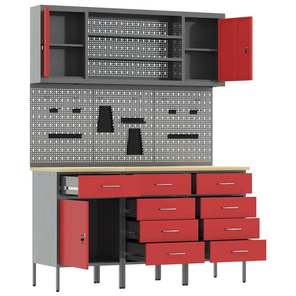 Mobile da lavoro 7 pcs Rosso Legno ingegnerizzato e acciaio 3321449