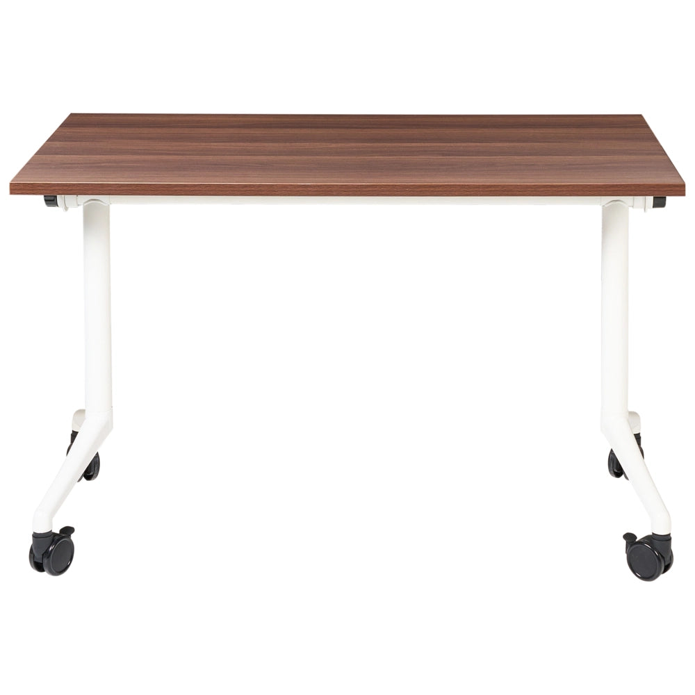Scrivania rettangolare pieghevole con rotelle portatile con struttura in metallo marrone scuro e bianco 120 x 60 cm stile moderno