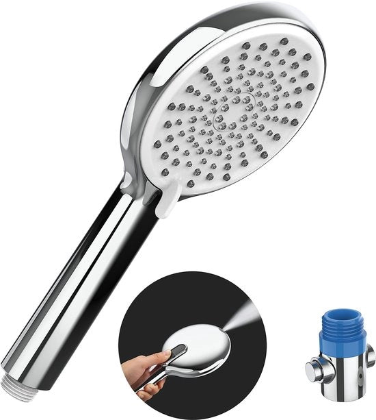 Douchekop universale con funzione di chiusura, grande testa di doccia, doccia con testa di doccia a chiusura, doccia manuale con getto ad alta pressione, testa di doccia universale, economia d'acqua con 4 tipi di getto, finitura cromata