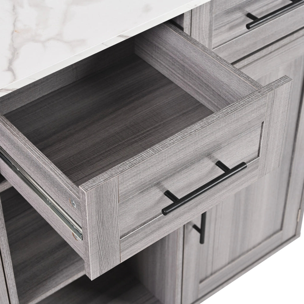 Carrello da cucina 139x46(71)x91.5 cm con piano pieghevole e ampio spazio contenitivo in MDF grigio