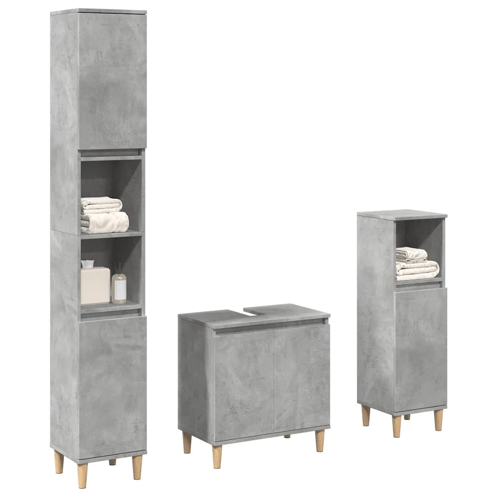 Set Mobili da Bagno | Armadio da bagno 3 pz Grigio Cemento in Legno Multistrato
