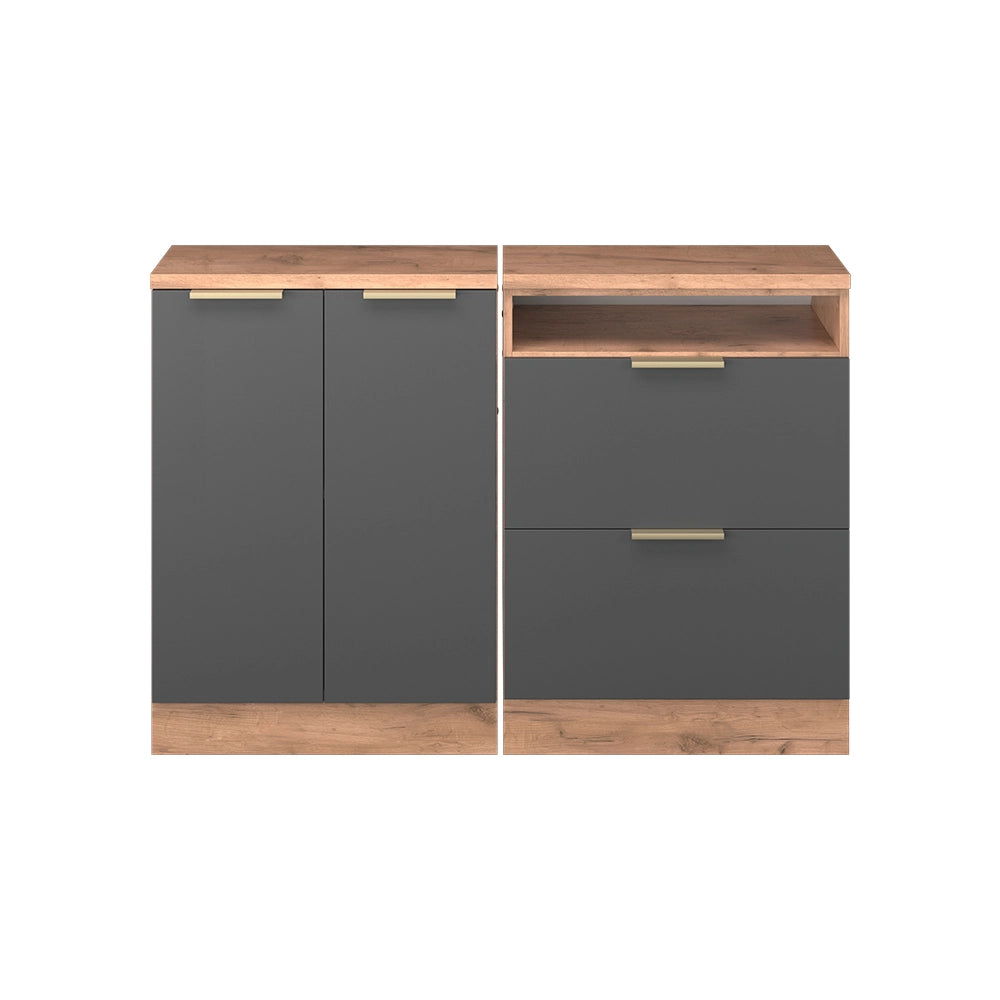 Set di mobili sottotetto Rion Antracite-oro/Rovere dorato 120 cm Set di 2 carcasse armadio profondità 60 cm Vicco