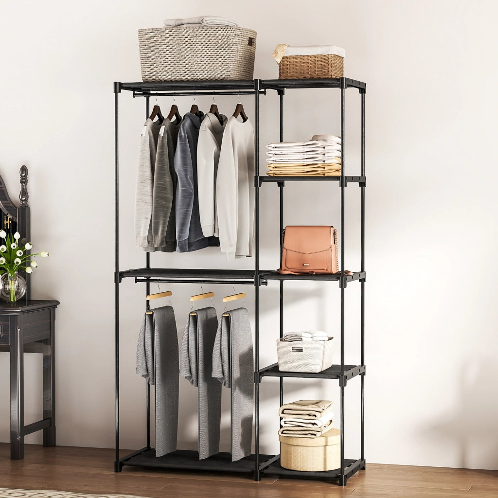 Armadio Guardaroba con Appendiabiti e Ripiani ¨C Zephmum ¨C Nero 111x43x185 cm