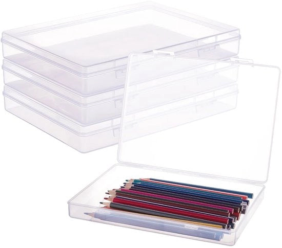 Scatola di archiviazione rettangolare - 4 pezzi - Materiale trasparente - Copertine apribili - Dimensioni 22,5 x 16,5 x 3,3 cm - Scatola di archiviazione