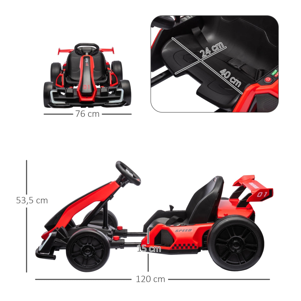 Go Kart Elettrico per Bambini 6-12 Anni 24V 12km/h con Seggiolino Regolabile. Rosso