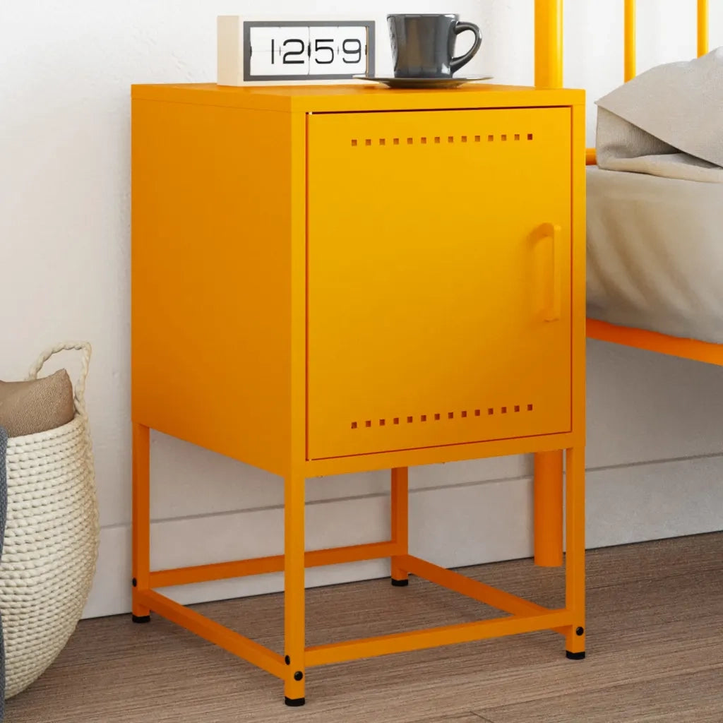 Comodino | Armadio da Notte | Mobiletto da notte Giallo Senape 36x39x60,5 cm in Acciaio