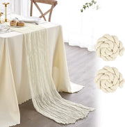 Set di 2 pezzi di stoffa di cotone ecologico in crème per decorazioni di tavola in stile boho, 90x300cm, riutilizzabile