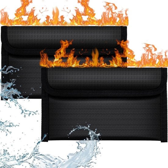 Documenti incendiari a prova di fuoco 2 pezzi 20 x 10 cm - Resina siliconica solida impermeabile e resistente al fuoco - Con cerniera per contanti, passaporti - Borsa di conservazione sicura per denaro