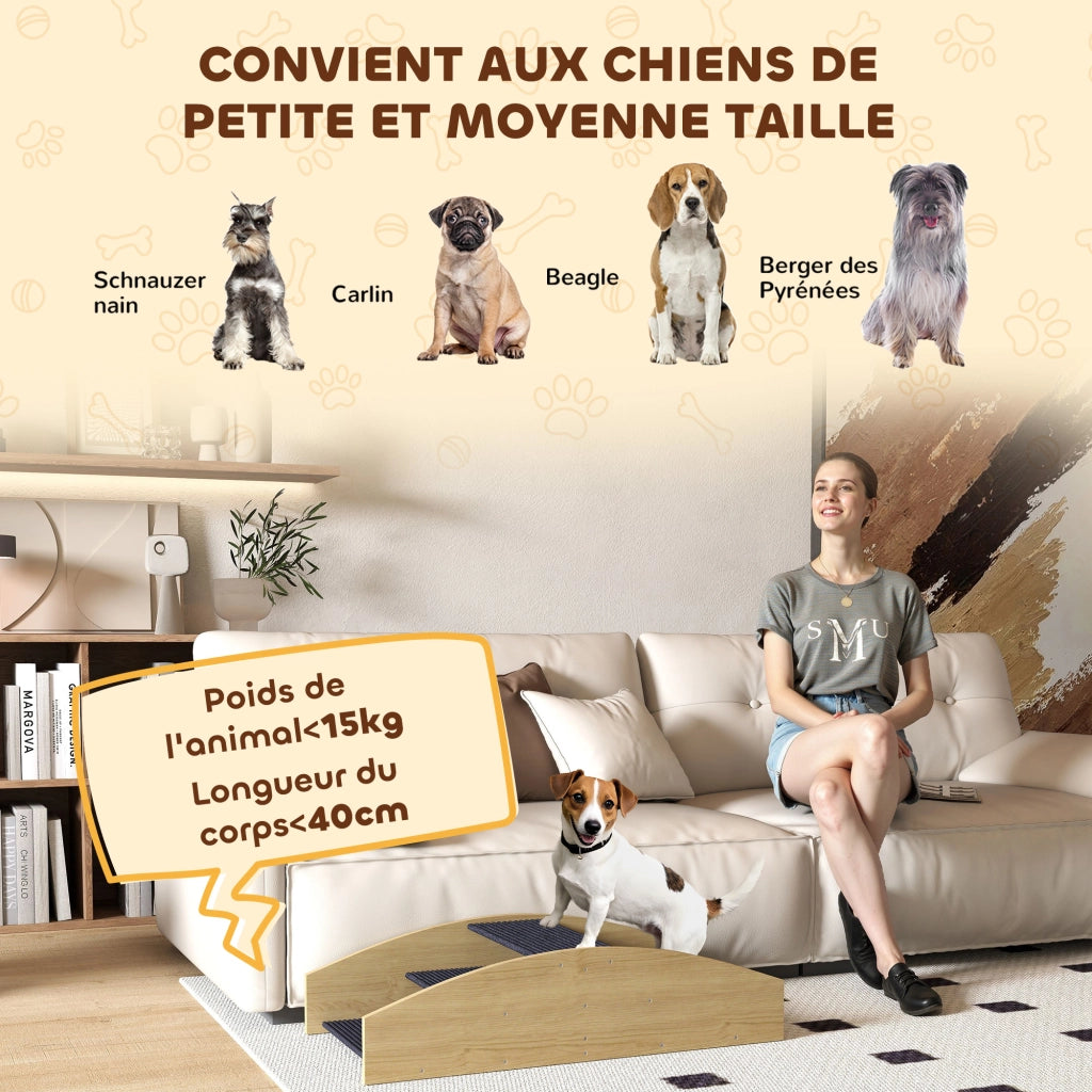 Scala per Cani Agility 3 Marche Legno Naturale ¨C zephmum ¨C 80x39.5x20cm