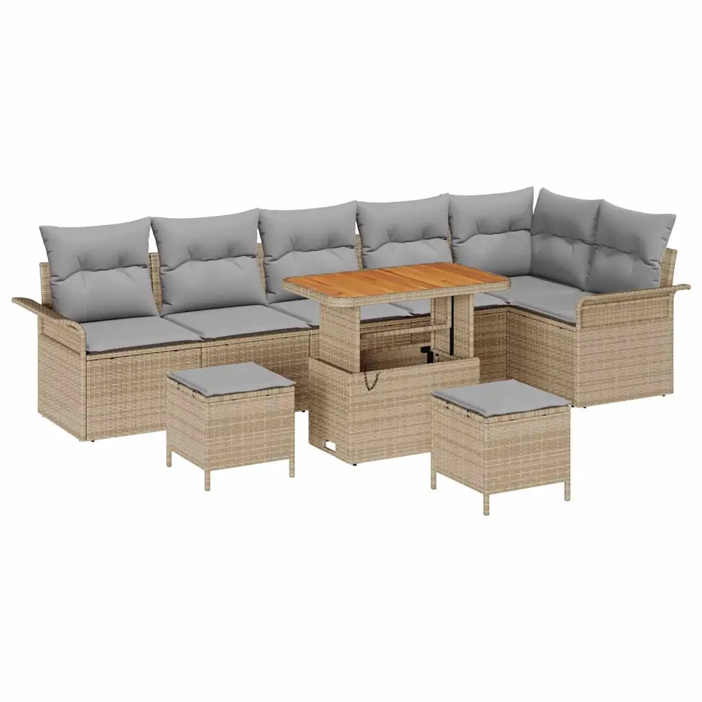 Set Divano da Giardino con cuscino 9 pcs Beige e Grigio Chiaro