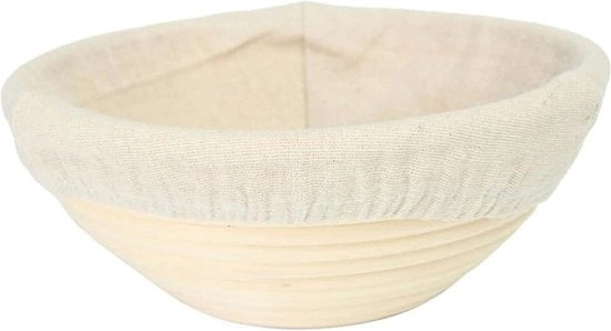Cesto di fermentazione per pane 18x9cm accessori da forno contenitore da servire cesto per pane con rivestimento in tessuto circolare attrezzatura da forno e da panificio per la lievitazione del pane.