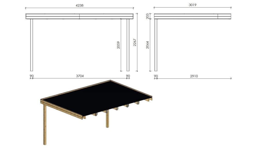 Tettoia di terazzo in legno - 3.02x4.24m - impregnata - colore marrone - DOM180 - ALTANKA