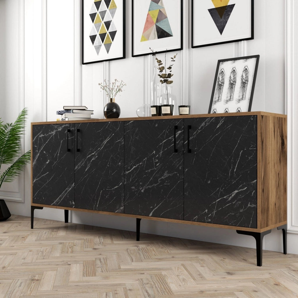 Madia Pollein, Credenza 2 Ripiani, 180x35x78h cm Nero Marmo